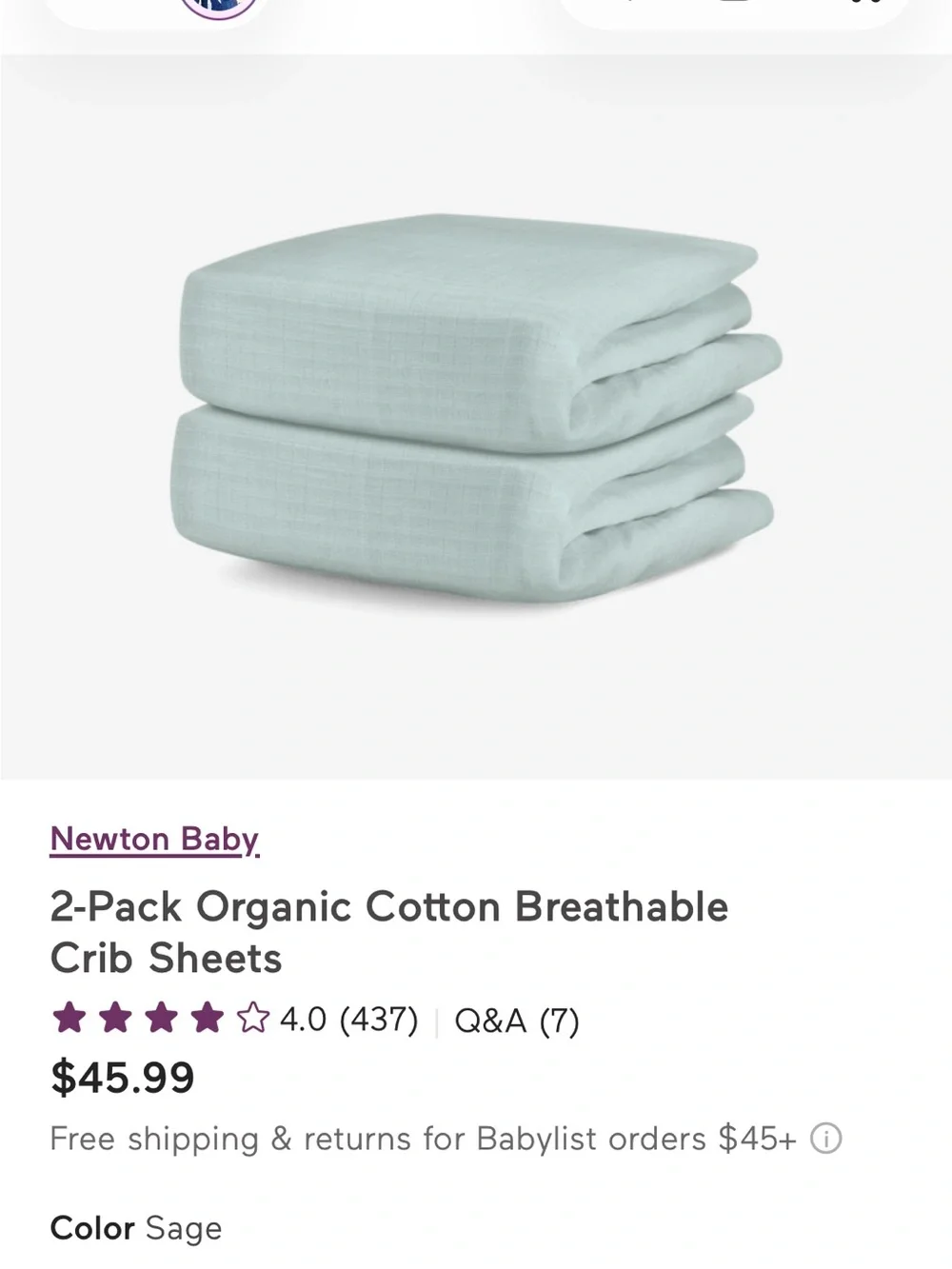 Newton Sage Organic Cotton Crib Sheets - 2-Pack